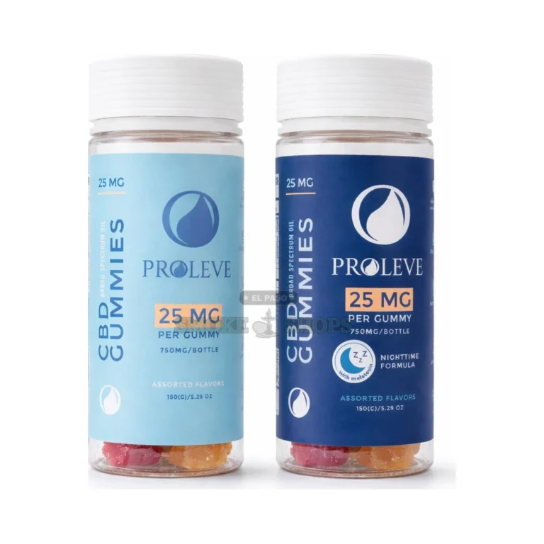 Proleve Sour Gummies 30-count childproof bottle in El Paso, broad-spectrum hemp CBD label, vegan gummies