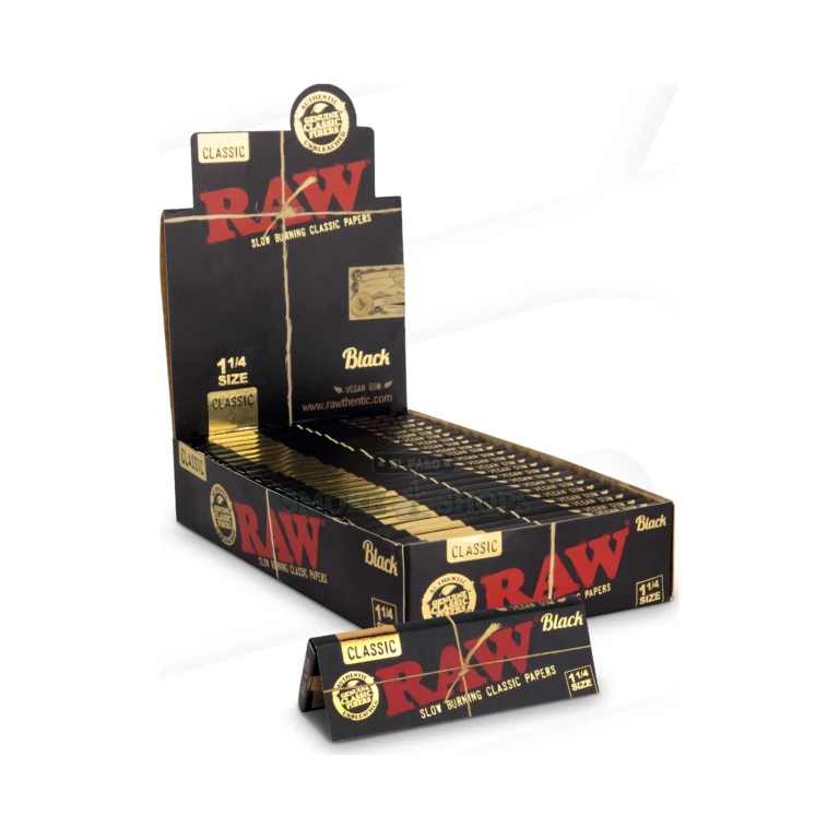 Single RAW Black 1 1/4 unbleached leaf in El Paso showing the patented criss-cross watermark, same-day in-store pickup