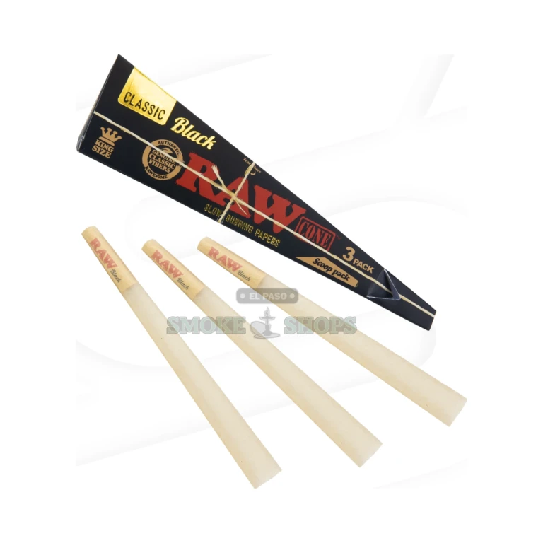 RAW Black 1 1/4 pre-rolled cone holding about 0.75g in El Paso, tobacco-free unbleached hemp paper cone, pickup today
