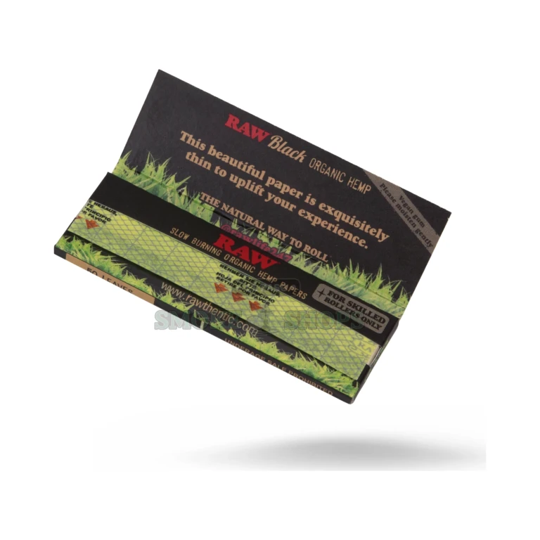 RAW Black 1 1/4 organic hemp rolling papers in El Paso, 50 unbleached leaves per pack, same-day in-store pickup