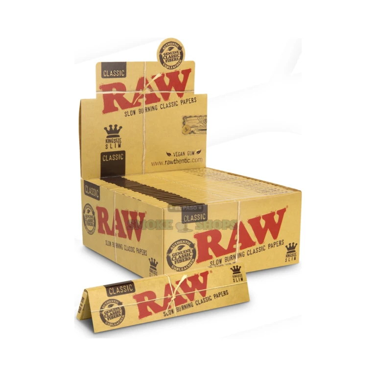 RAW Classic Kingsize Slim unbleached hemp rolling papers pack in El Paso, 32 leaves, same-day pickup