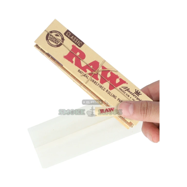 Unbleached natural hemp RAW Classic Masterpiece Kingsize rolling papers in El Paso, criss-cross watermark, $5.99