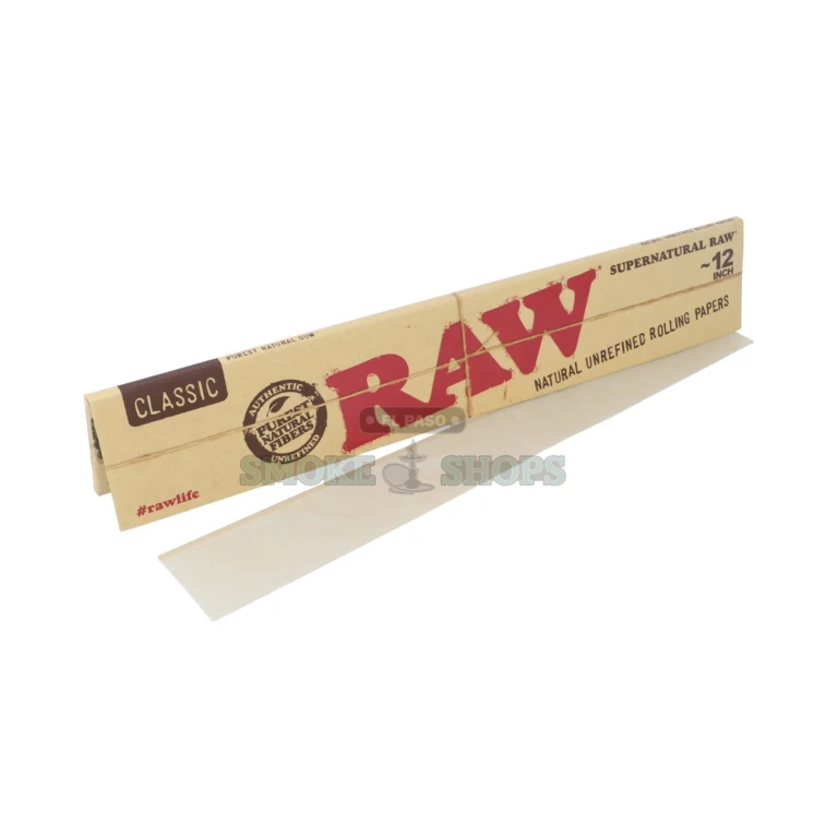 RAW Classic Supernatural 12 inch unbleached hemp rolling papers pack in El Paso, 20 extra-long leaves, same-day pickup