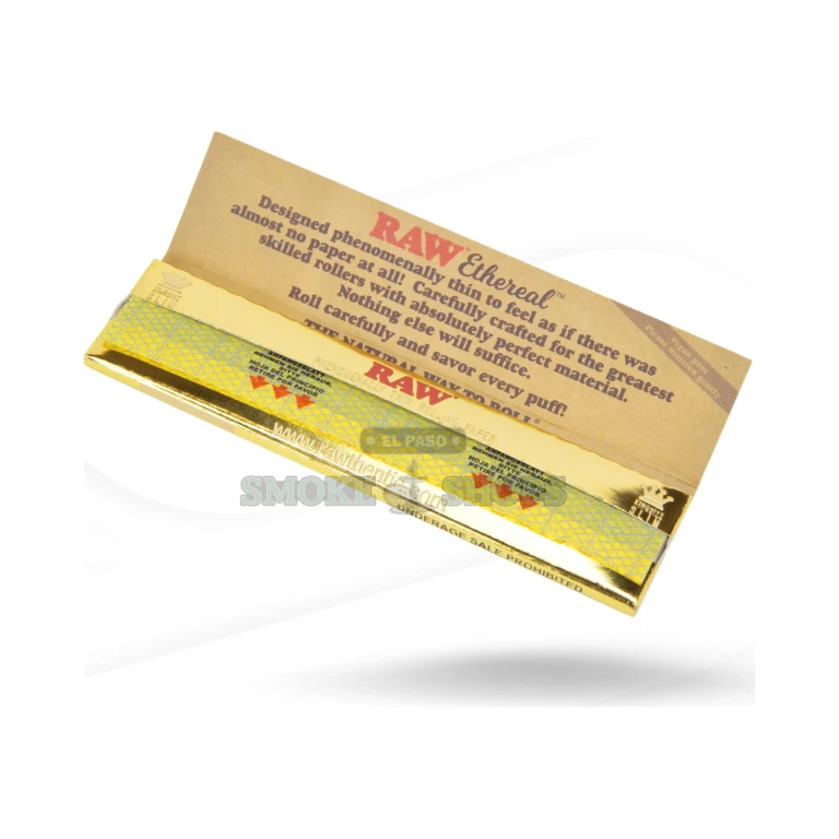 RAW Ethereal King Size Slim unbleached rolling papers in El Paso, natural acacia gum, 110mm slim format, pickup today