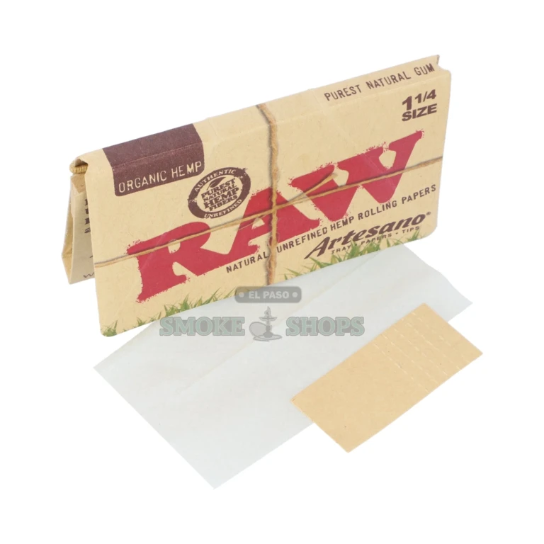 RAW Organic Artesano 1 1/4 rolling papers pack with fold-over closure in El Paso, organic hemp, in stock at 10 stores