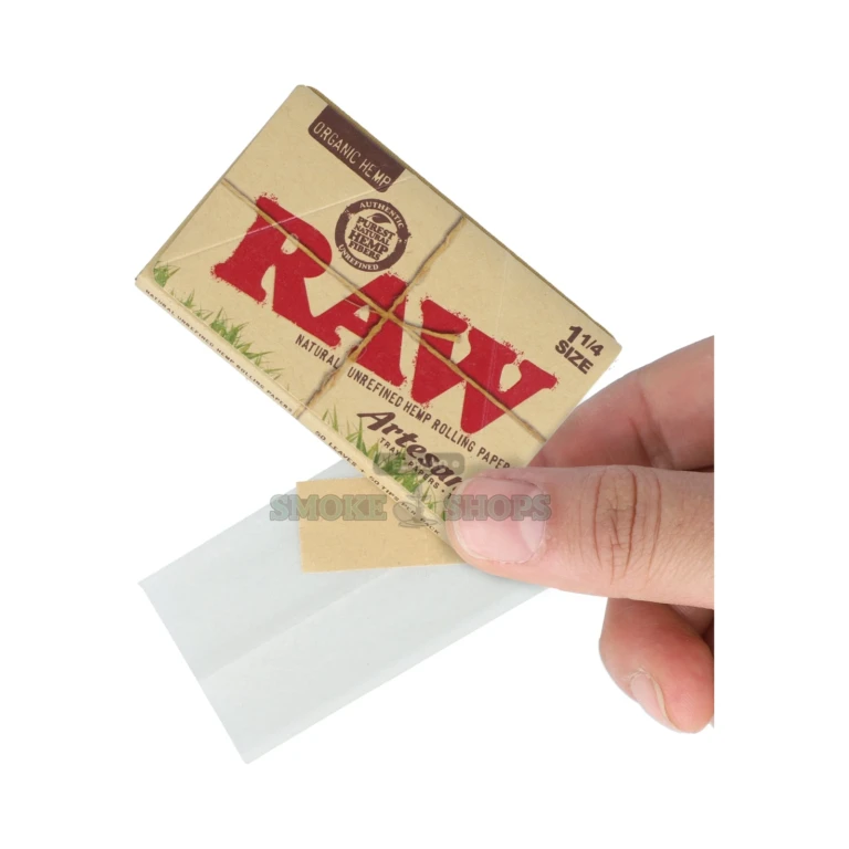 RAW Organic Artesano 1 1/4 unbleached hemp rolling papers pack in El Paso, built-in tray and tips, same-day pickup