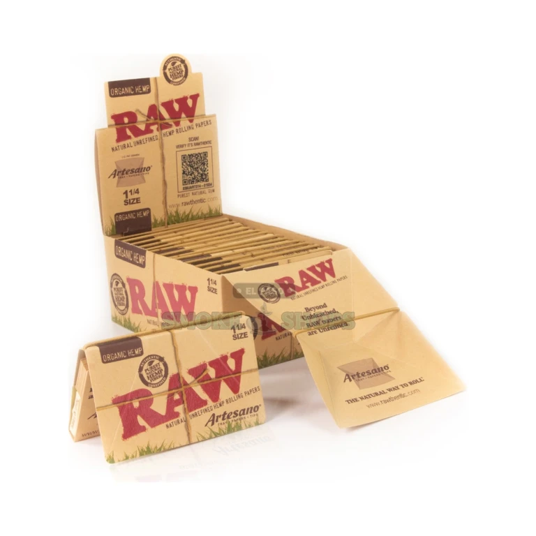 RAW Organic Artesano 1 1/4 unbleached hemp rolling papers pack in El Paso, built-in tray and tips, same-day pickup