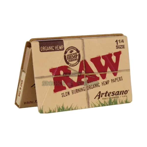 RAW Organic Artesano 1 1/4 unbleached hemp rolling papers pack in El Paso, built-in tray and tips, same-day pickup