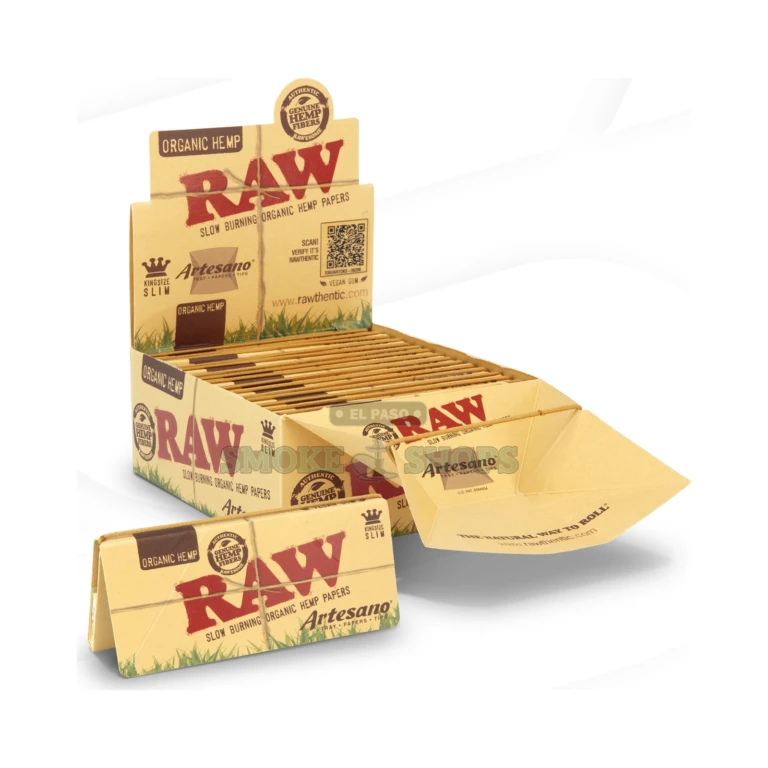 RAW criss-cross watermark on Organic Artesano King Size hemp papers in El Paso, slow even burn