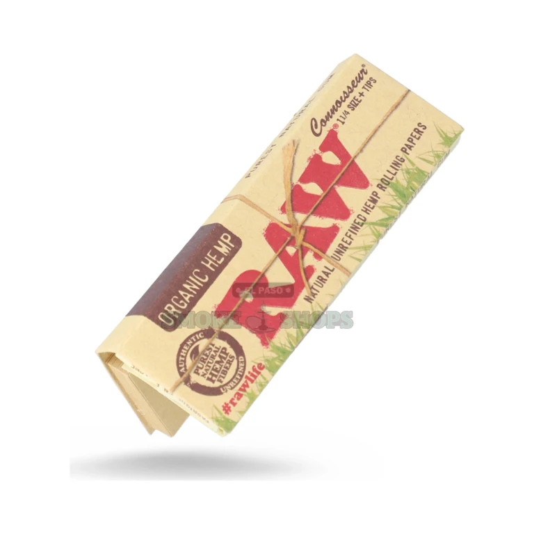 RAW Organic Connoisseur 1 1/4 papers booklet in El Paso showing the criss-cross watermark on hemp leaves
