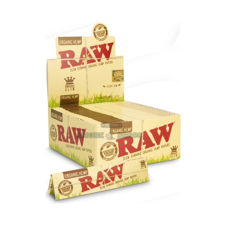 RAW Organic Hemp King Size Slim papers close-up of CrissCross watermark in El Paso, slow even burn, same-day pickup