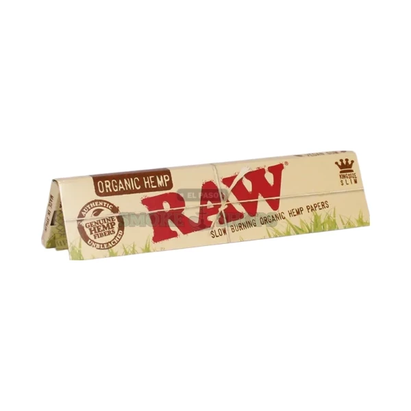 RAW Organic Hemp King Size Slim rolling papers pack front in El Paso, 110mm, 32 unbleached leaves, same-day pickup