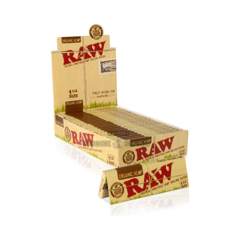 RAW Organic Hemp 1 1/4 rolling papers pack detail in El Paso, vegan unbleached hemp, reserve in store