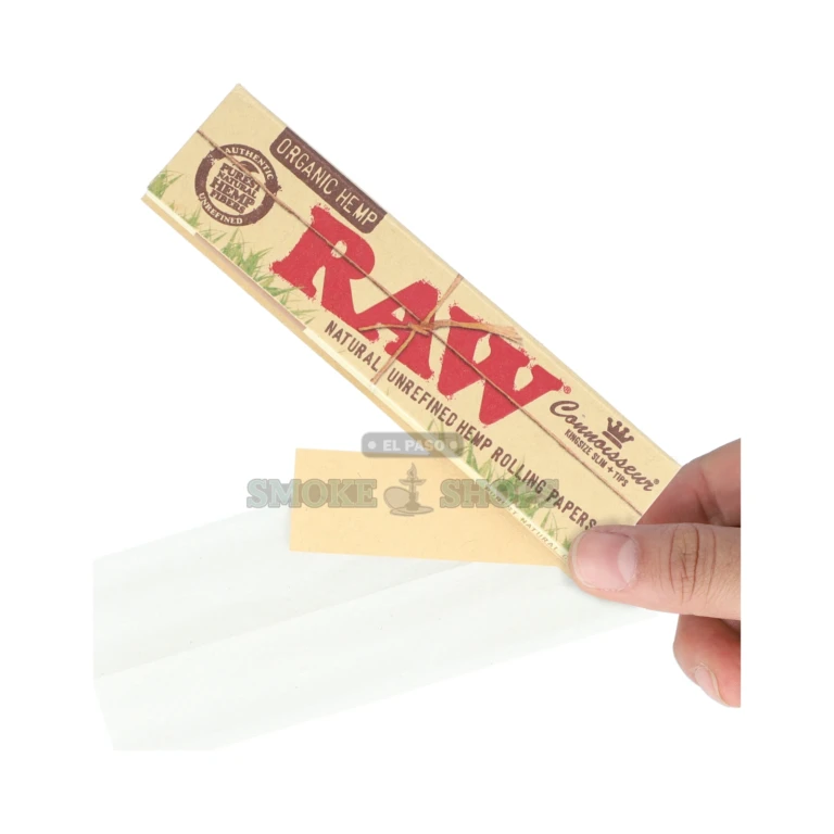 Elastic-banded RAW Organic Connoisseur rolling paper pack in El Paso with included tips, same-day in-store pickup