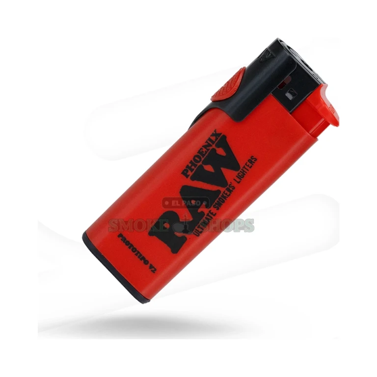 RAW Phoenix Lighter black side profile, easy-grip refillable butane lighter in El Paso, windproof jet flame, pick up today