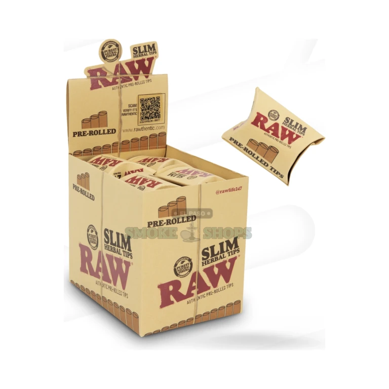 RAW Pre-Rolled Slim Herbal Tips on display at El Paso Smoke Shops, slim unbleached rolling filter tips, same-day pickup