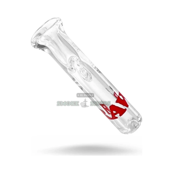 RAW Slim Glass Tip in El Paso, reusable 6mm borosilicate glass filter tip with red RAW logo, front view