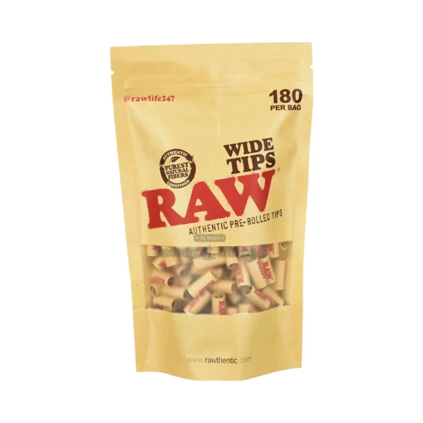 RAW Wide pre-rolled tips 180-count bag in El Paso, unbleached natural fiber crutches, same-day in-store pickup