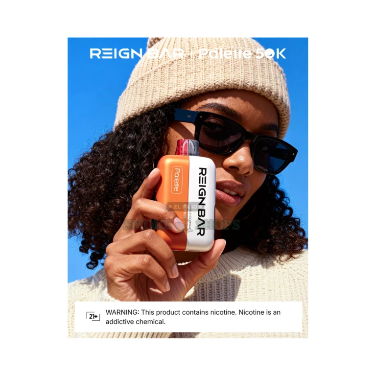 Reignbar Palette 50K disposable vape power mode display in El Paso, up to 28W Snap mode, same-day pickup