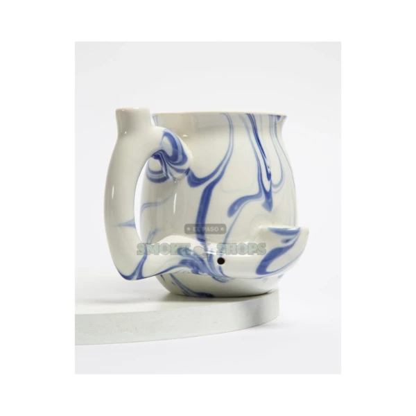Roast & Toast Blue Marble ceramic mug pipe in El Paso, glazed mug with built-in dry herb bowl and handle mouthpiece