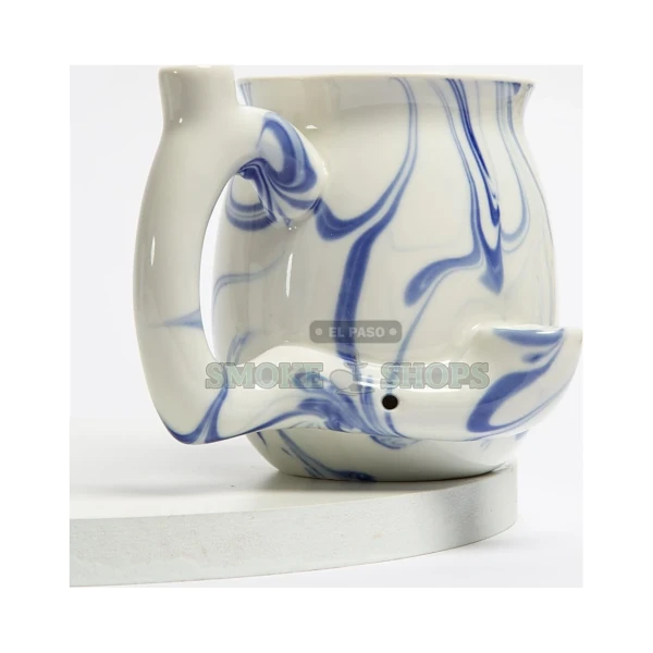 Roast & Toast Blue Marble ceramic mug pipe in El Paso, glazed mug with built-in dry herb bowl and handle mouthpiece