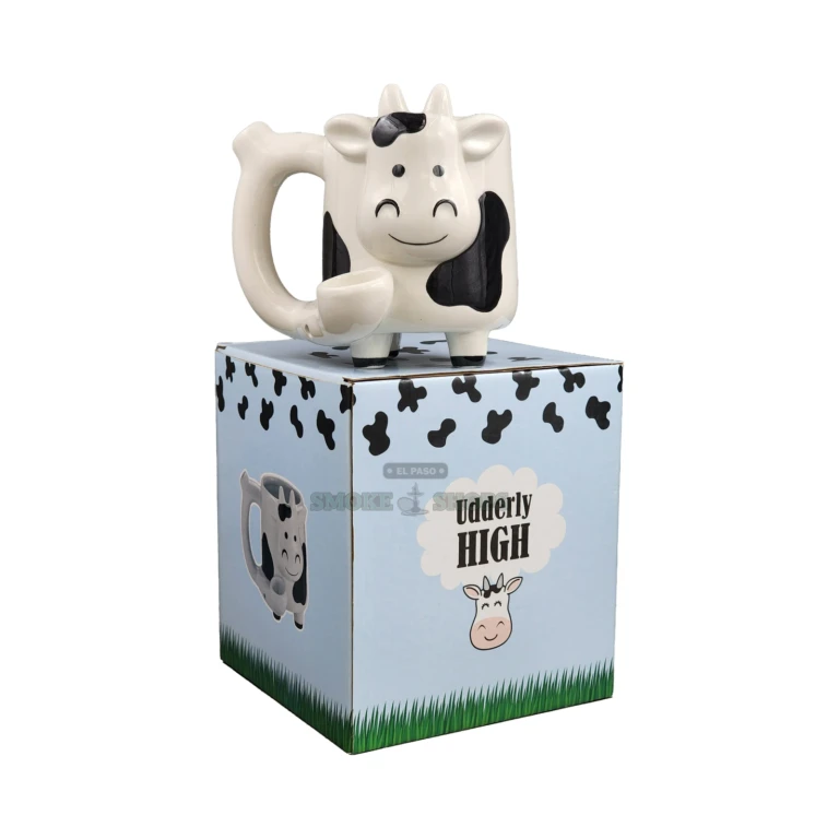 Roast & Toast Cow Mug ceramic pipe top view in El Paso, raised cow horns on the glazed 18 oz novelty mug, pick up today
