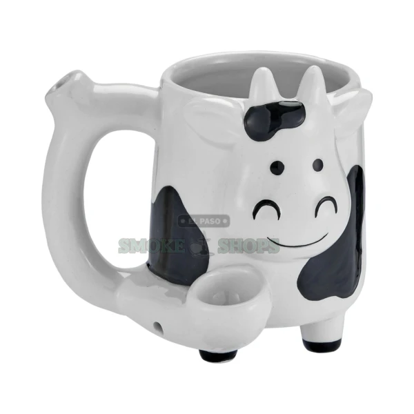 Roast & Toast Cow Mug ceramic pipe in El Paso, black and white cow drink-and-smoke mug, 18 oz, same-day pickup