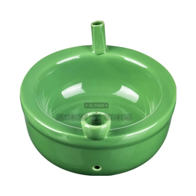 Green Cereal Bowl ceramic mug pipe side view in El Paso, fixed smoking bowl and straw-style handle, 21+