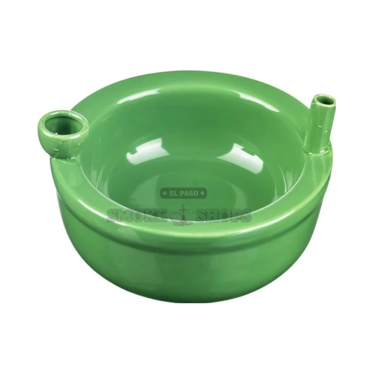 Roast & Toast Green Cereal Bowl pipe top view in El Paso, glazed ceramic mug interior, dry herb only