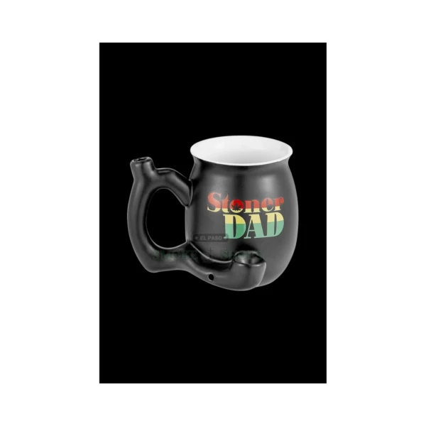 Roast & Toast matte black Stoner Dad ceramic mug pipe with rasta design in El Paso, fixed front bowl, side carb, same-day pickup