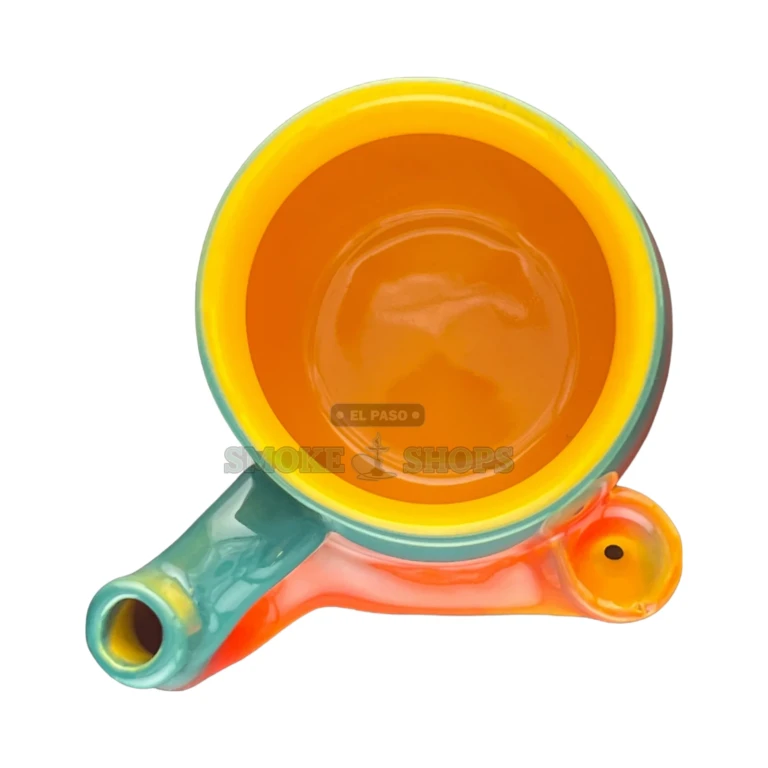 Roast & Toast Sunset Mug ceramic pipe bowl molded into the base, El Paso smoke shop accessory, reserve and pick up today