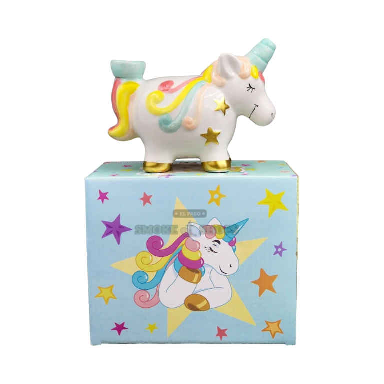 Unicorn ceramic hand pipe horn mouthpiece in El Paso, pastel glazed novelty pipe, smooth glass-like finish, pick up today
