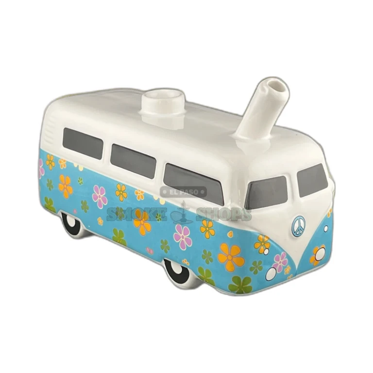 Top view of the Vintage Bus glazed ceramic novelty pipe in El Paso, retro bus design detail, in stock at 9 stores