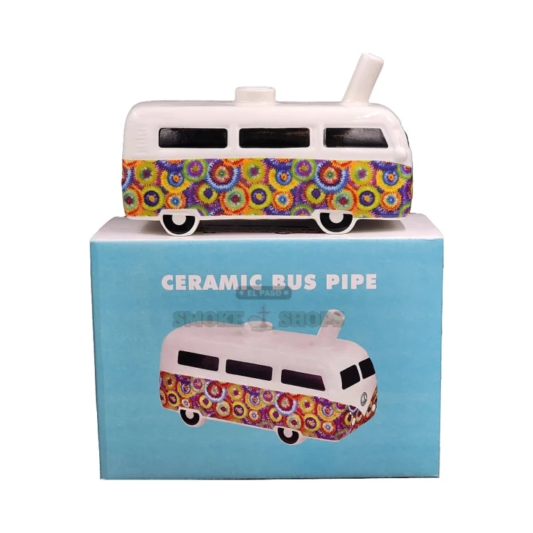 Vintage Bus ceramic pipe roof bowl detail in El Paso, working dry-herb novelty bus pipe at our shops