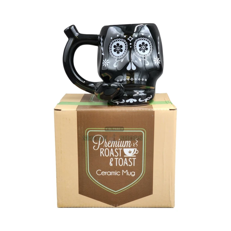 Roast & Toast Black Skull mug pipe in El Paso, hollow half-moon handle and top mouthpiece, same-day pickup