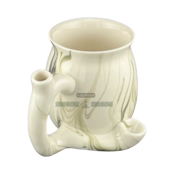 Roast & Toast Green Marble mug pipe in El Paso, glazed ceramic drink-and-smoke cup with handle, front view