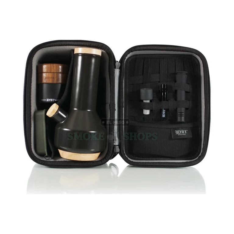 RYOT Large Safe Case in El Paso X-Strap securing system detail, 4.0L smell-proof carbon-lined hard case