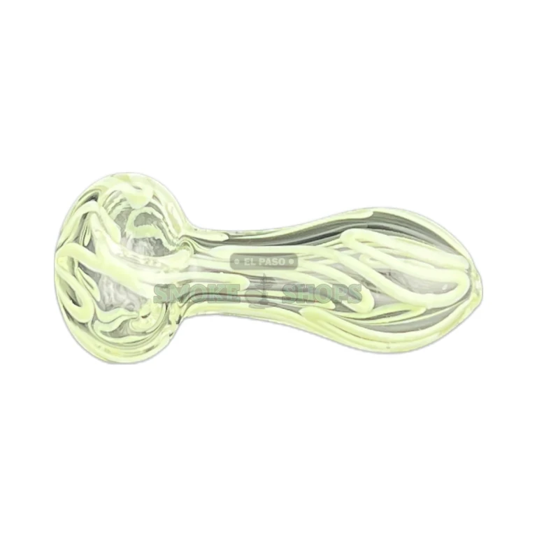 Samesies glass pipe side view in El Paso, paired swirl pattern about 91 mm long, glass hand pipe near me