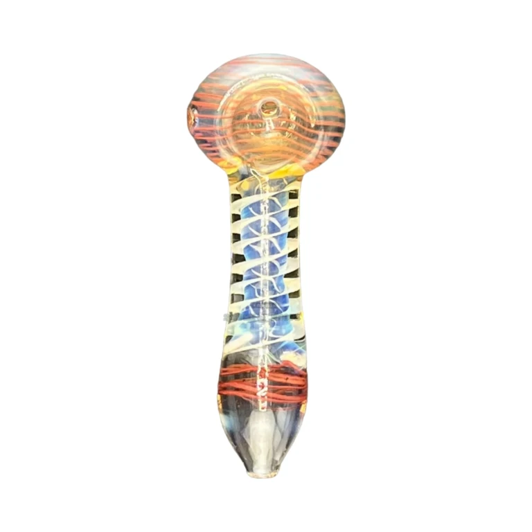 Short White Spiral borosilicate hand pipe mouthpiece in El Paso, about 79 mm long with a left-side carb, glass pipe