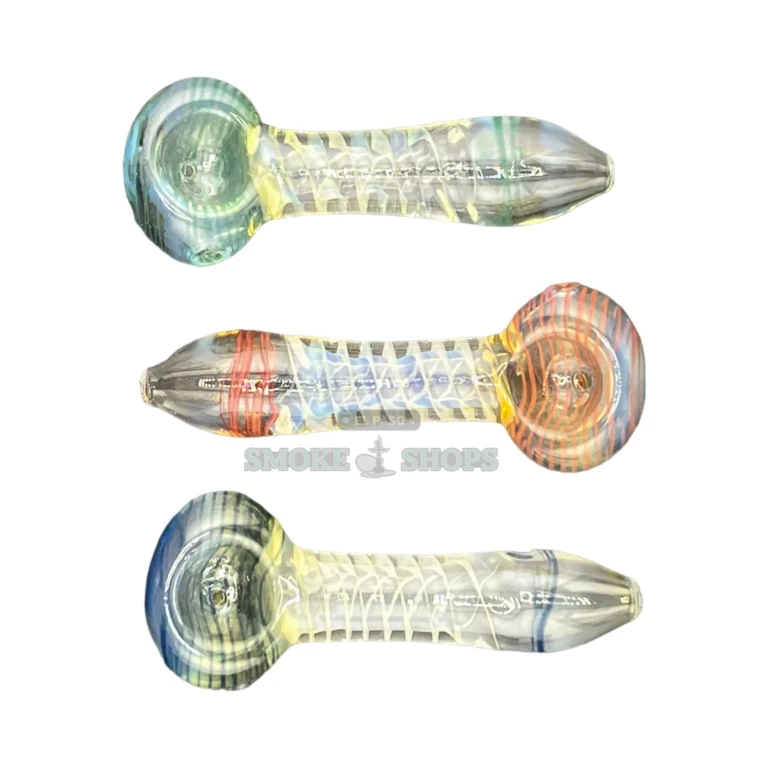 Short White Spiral glass spoon pipe standing upright in El Paso, compact and light, in stock near me