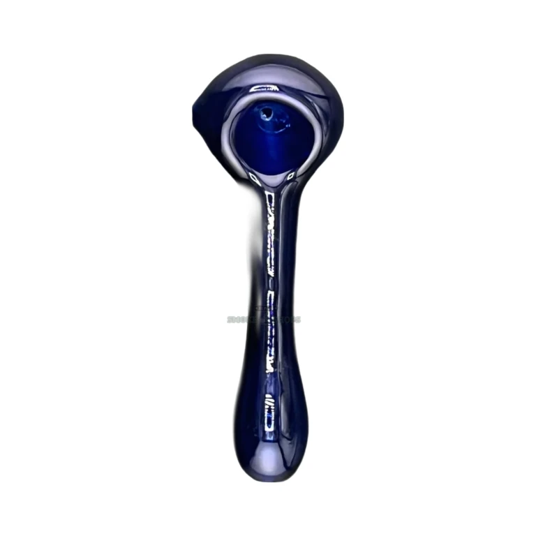 Simple Colored borosilicate hand pipe mouthpiece in El Paso, round draw with a left-side carb, glass pipe