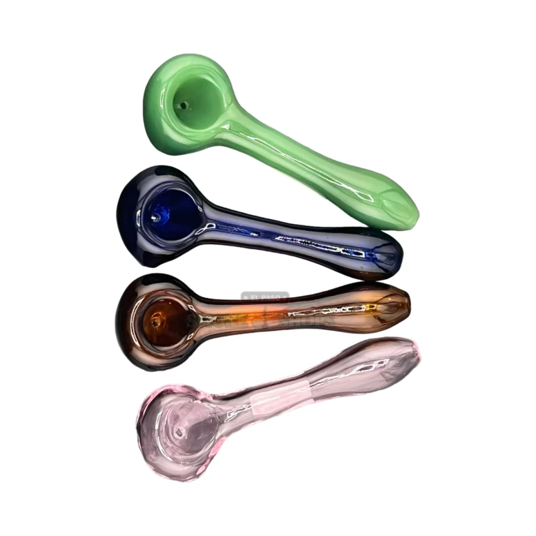 Simple Colored glass spoon pipe top view in El Paso, solid-color finish, glass hand pipe near me