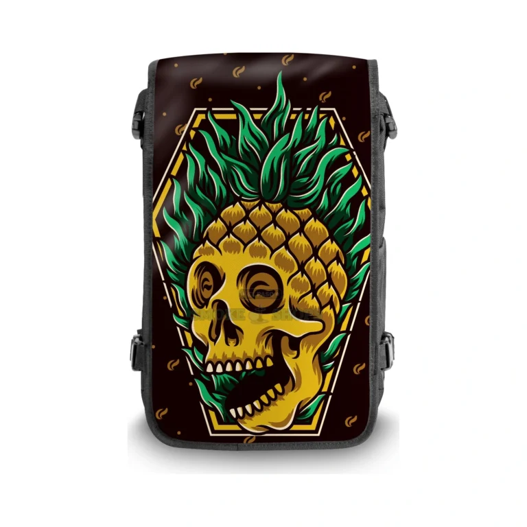 Skunk Brands Face Off Backpack FOB Pineapple Skull close-up at El Paso Smoke Shop, in stock for same-day pickup