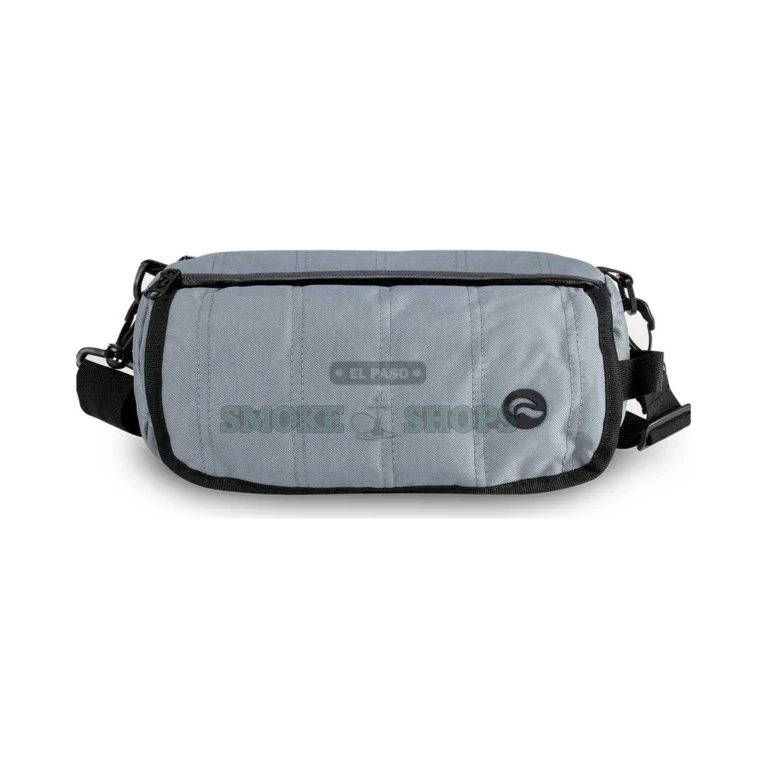 Skunk Uptown Duffel in El Paso showing top zip and front Velcro flap, smell-proof carbon-lined bag, pick up today