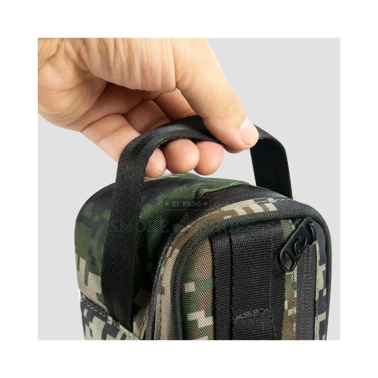 Skunk Wingman Medium WG1 smell-proof bag in El Paso, angled view of zipper closure and combination lock