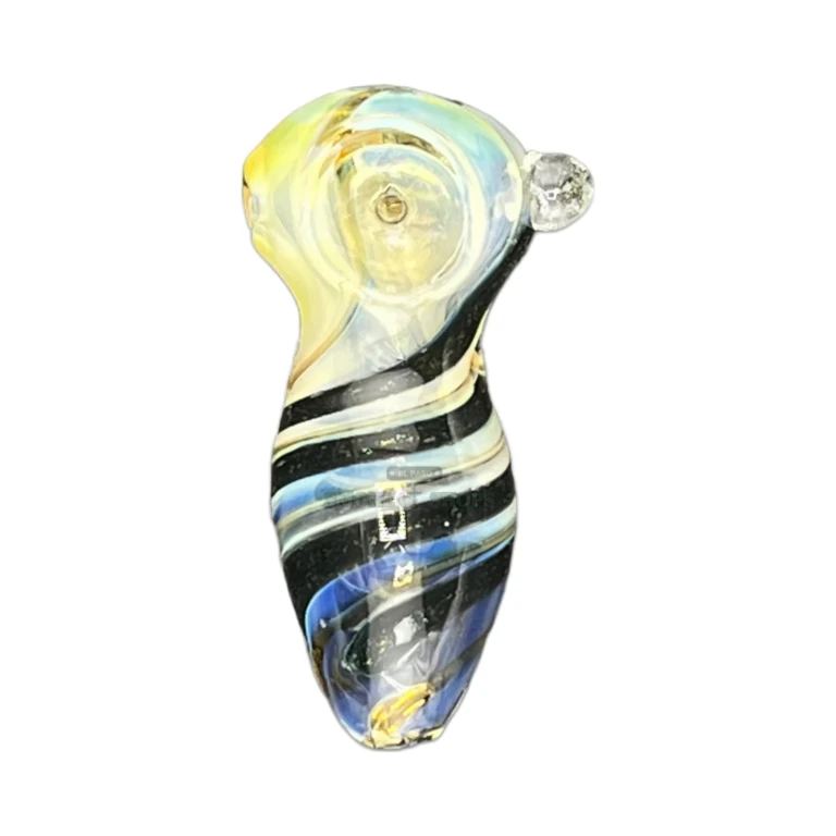 Sky Blue Swirl borosilicate hand pipe mouthpiece in El Paso, about 86 mm long with a left-side carb, glass pipe