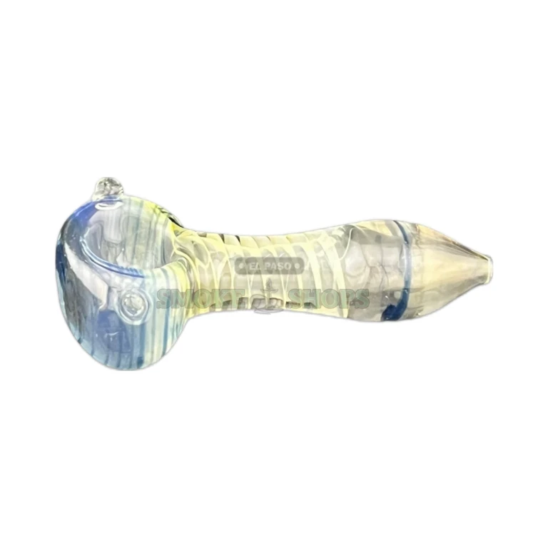 Slightly The Same glass pipe side view in El Paso, red and blue striped pattern, hand pipe near me