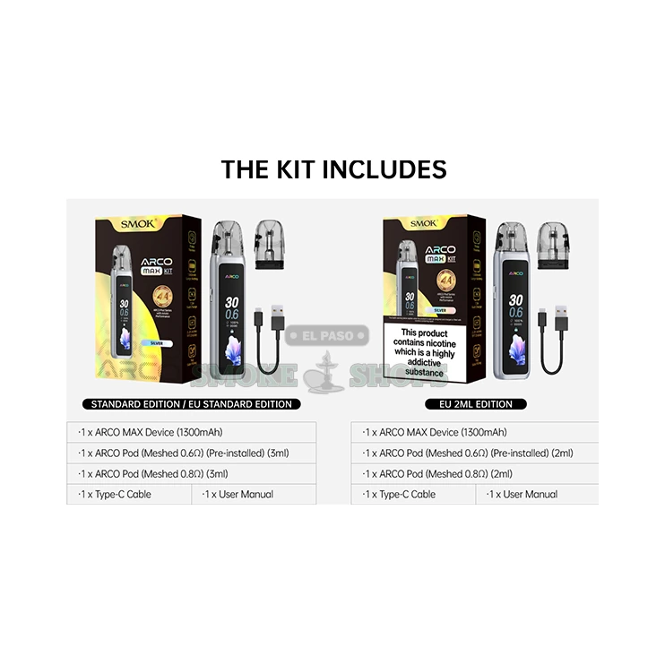 SMOK Arco Max pod system with SmartChip coil detection in El Paso, 0.4 to 2.5 ohm support, same-day pickup