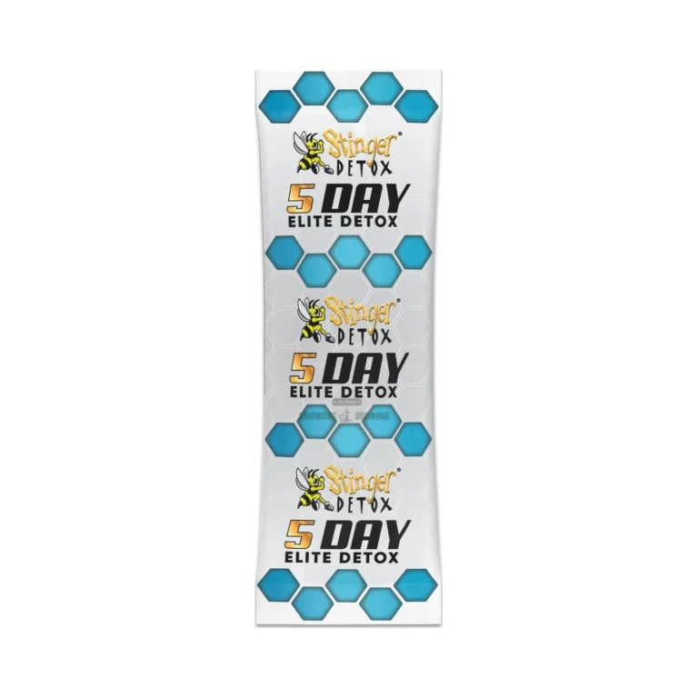 Stinger Detox 5 Day kit ingredients panel in El Paso, plant-based blend with wheatgrass and moringa leaf, pick up today