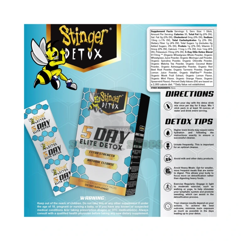 Stinger Detox 5 Day Detox Powder Sticks Extra Strength box in El Paso, 5 single-use packs, reserve and pick up today